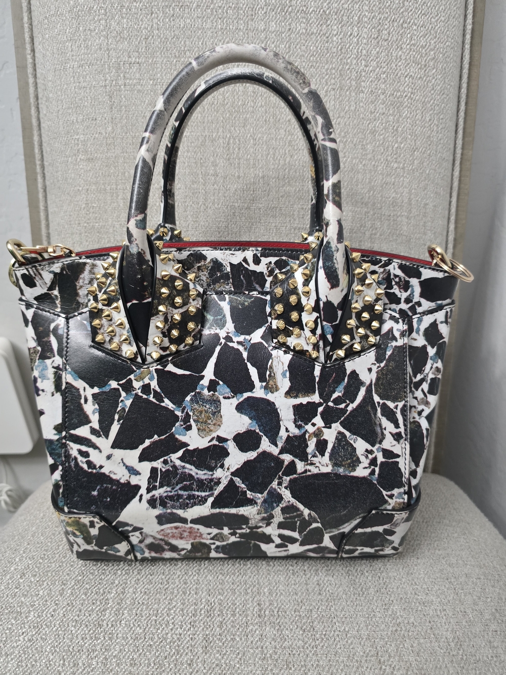 Christian Louboutin Eloise - Carrare Marble Small Spiked Tote EUC
